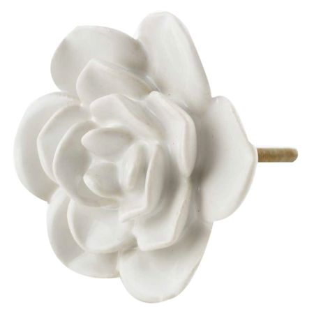 White Flower Ceramic Cabinet Knobs